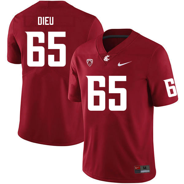 Men #65 Brock Dieu Washington State Cougars College Football Jerseys Sale-Crimson